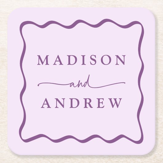 Modern Purple Wavy Frame Wedding Rechteckiger Pappuntersetzer (Vorderseite)
