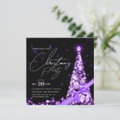 MODERN Purple Winter Christmas Tree Bow Party Einladung (Stehend Vorderseite)
