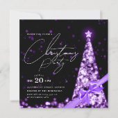 MODERN Purple Winter Christmas Tree Bow Party Einladung (Vorderseite)