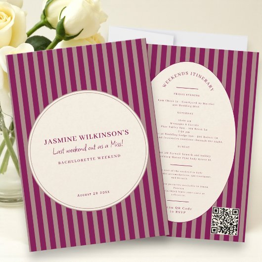 Modern QR code Bachelorette Weekend Itinerary Einladung