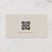 Modern QR Code Beige Linen Professional Luxury  Visitenkarte (Rückseite)