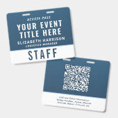 Modern QR Code Blue Event Access ID Ausweis (Vorder- & Rückseite)