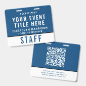 Modern QR Code Blue Event Access Pass ID Ausweis (Vorder- & Rückseite)