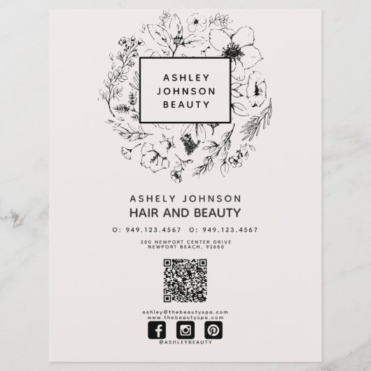 Modern QR Code Blush Black 3 Services Spa Menu (Rückseite)