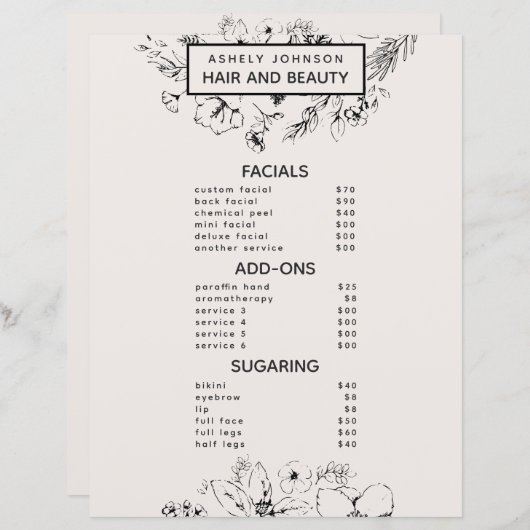 Modern QR Code Blush Black 3 Services Spa Menu (Vorne/Hinten)