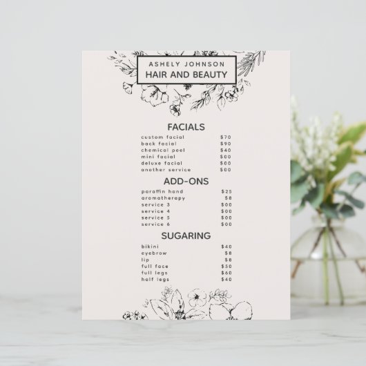 Modern QR Code Blush Black 3 Services Spa Menu (Stehend Vorderseite)