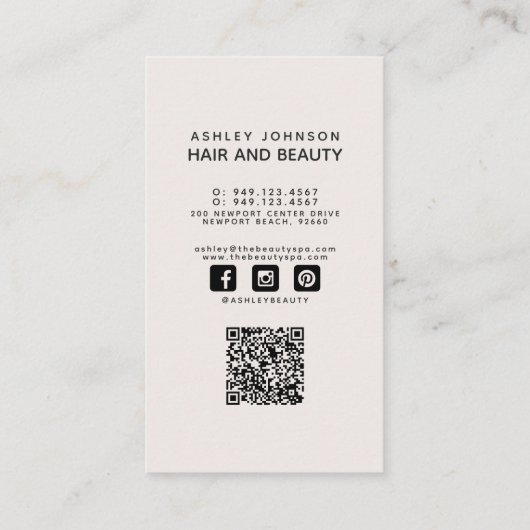 Modern QR Code Botanical Blush and Black Visitenkarte (Rückseite)