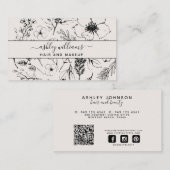Modern QR Code Botanical Blush & Black Name Script Visitenkarte (Vorne/Hinten)