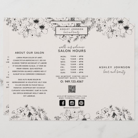 Modern QR Code Botanical Blush Photos Brouchure (Vorne/Hinten)