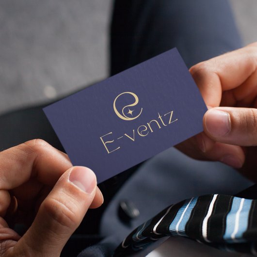 Modern QR Code & Business Logo l Navy Blue & Gold Visitenkarte