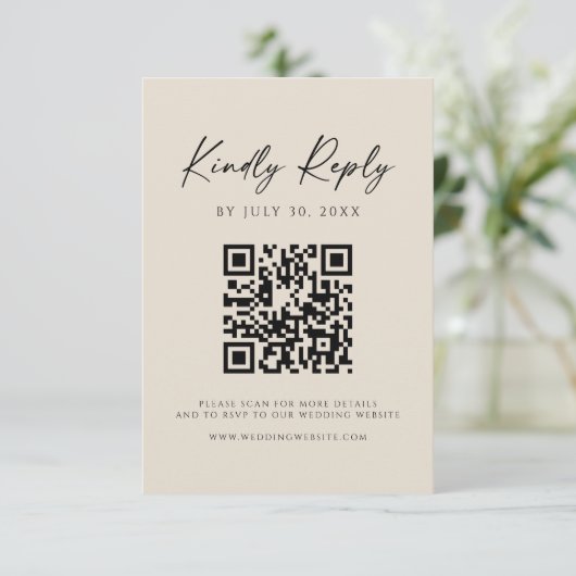 Modern QR Code | Champagne Website RSVP Card Save The Date (Stehend Vorderseite)