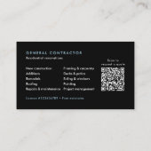 Modern QR Code Contractor/Construction Visitenkarte (Rückseite)