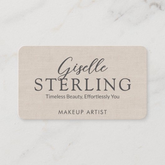 Modern QR Code Elegant Linen Script  Visitenkarte (Vorderseite)