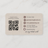 Modern QR Code Elegant Linen Script  Visitenkarte (Rückseite)