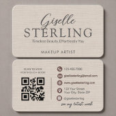 Modern QR Code Elegant Linen Script  Visitenkarte