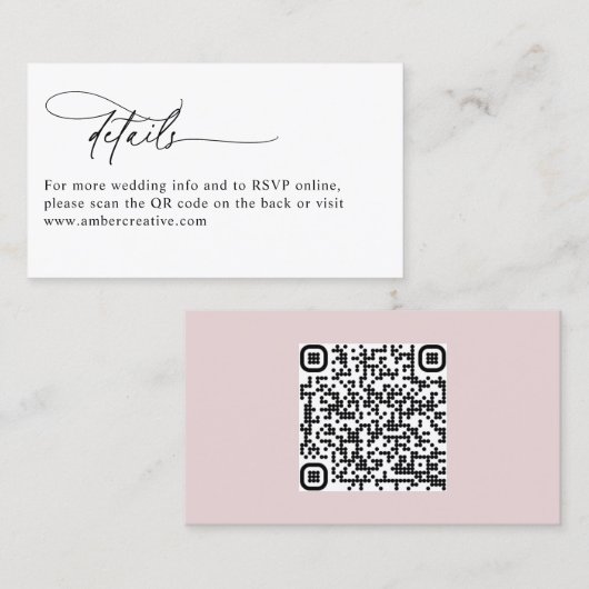 Modern QR Code Minimalist Wedding Enclosure Card Visitenkarte (Vorne/Hinten)