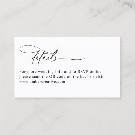 Modern QR Code Minimalist Wedding Enclosure Card Visitenkarte (Vorderseite)
