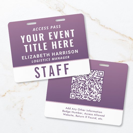Modern QR Code Purple Event Access ID Badge Ausweis