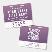 Modern QR Code Purple Event Access ID Badge Ausweis (Vorder- & Rückseite)