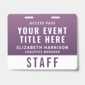 Modern QR Code Purple Event Access ID Badge Ausweis (Vorderseite)