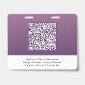 Modern QR Code Purple Event Access ID Badge Ausweis (Rückseite)