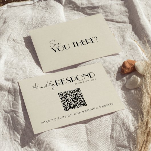 Modern QR Code Retro French Whimsical Wedding RSVP Karte