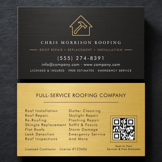 Modern QR Code Roofing Roofer Service Visitenkarte