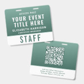 Modern QR Code Sage Green Event Access ID Ausweis (Vorder- & Rückseite)