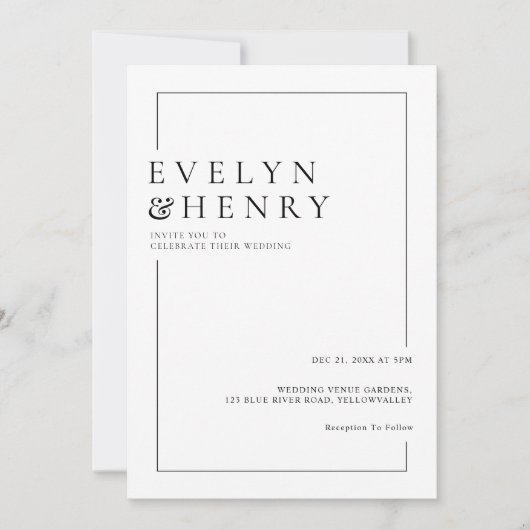 Modern QR Code Simple Black Line Wedding Einladung (Vorderseite)