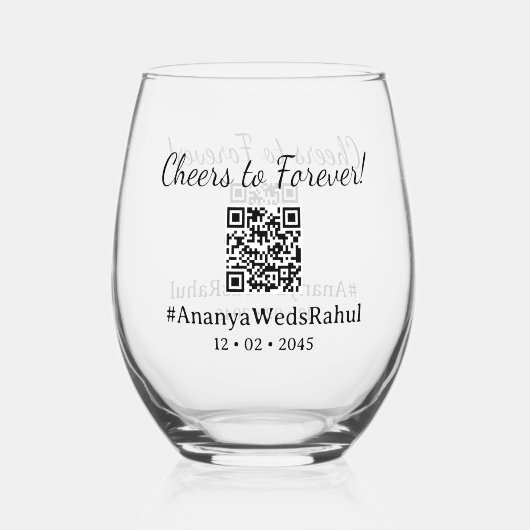 Modern QR Code Wedding Favor Stemless Wine Glass Weinglas Ohne Stiel (Vorderseite)