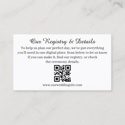 Modern QR Code Wedding Registry and RSVP  Begleitkarte (Vorderseite)