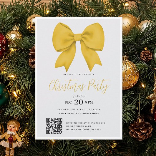 Modern QR Gold Holiday Bow Christmas Party Einladung