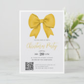 Modern QR Gold Holiday Bow Christmas Party Einladung (Stehend Vorderseite)