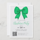 Modern QR Green Holiday Bow Christmas Party Einladung (Vorderseite)