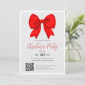 Modern QR Red Holiday Bow Christmas Party Einladung (Stehend Vorderseite)
