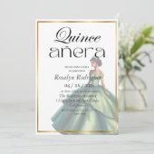 Modern Quinceañera Emerald Green Geburtstag Einladung (Stehend Vorderseite)