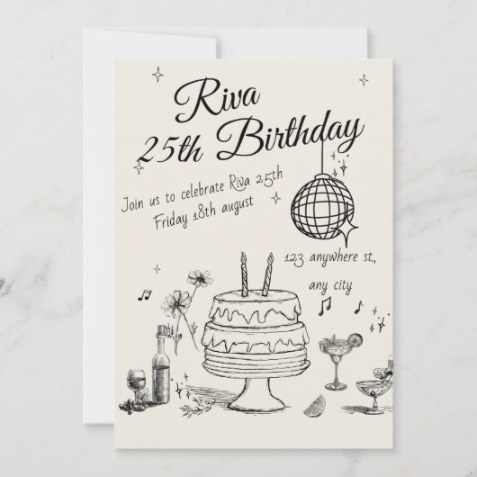 Modern Quirky Hand Drawn Party Invitation Einladung (Vorderseite)