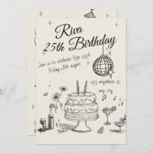 Modern Quirky Hand Drawn Party Invitation Einladung (Vorne/Hinten)