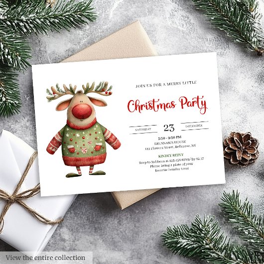 Modern Quirky Reindeer festive printable invites Einladung