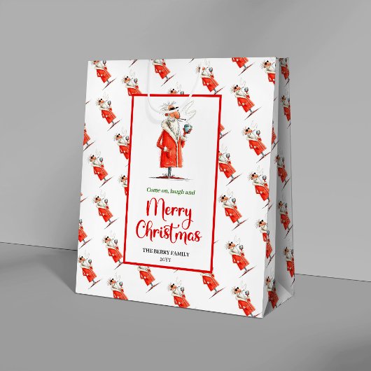 Modern quirky Santa charming Christmas gift bag Mittlere Geschenktüte