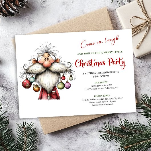 Modern Quirky Santa Watercolor Christmas Invite Einladung