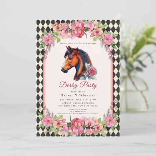 Modern Race Horse Derby Party Equestrian  Einladung (Stehend Vorderseite)
