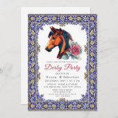 Modern Race Horse Derby Party Equestrian  Einladung (Vorne/Hinten)