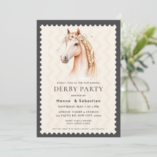 Modern Race Horse Derby Party Equestrian  Einladung (Stehend Vorderseite)