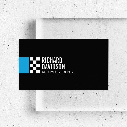Modern Racing Flag Logo in Blue Automotive Visitenkarte