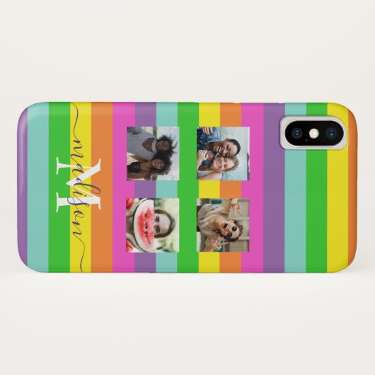 Modern Rainbow 4 Foto Script Name Monogram Case-Mate iPhone Hülle (Rückseite (Horizontal))