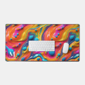Modern Rainbow Abstract Paint Monogram Schreibtischunterlage (Tastatur & Maus)