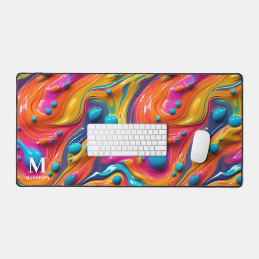 Modern Rainbow Abstract Paint Monogram Schreibtischunterlage (Tastatur & Maus)