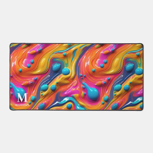 Modern Rainbow Abstract Paint Monogram Schreibtischunterlage (Vorderseite)