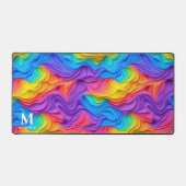 Modern Rainbow Abstract Swirls Monogram Schreibtischunterlage (Vorderseite)